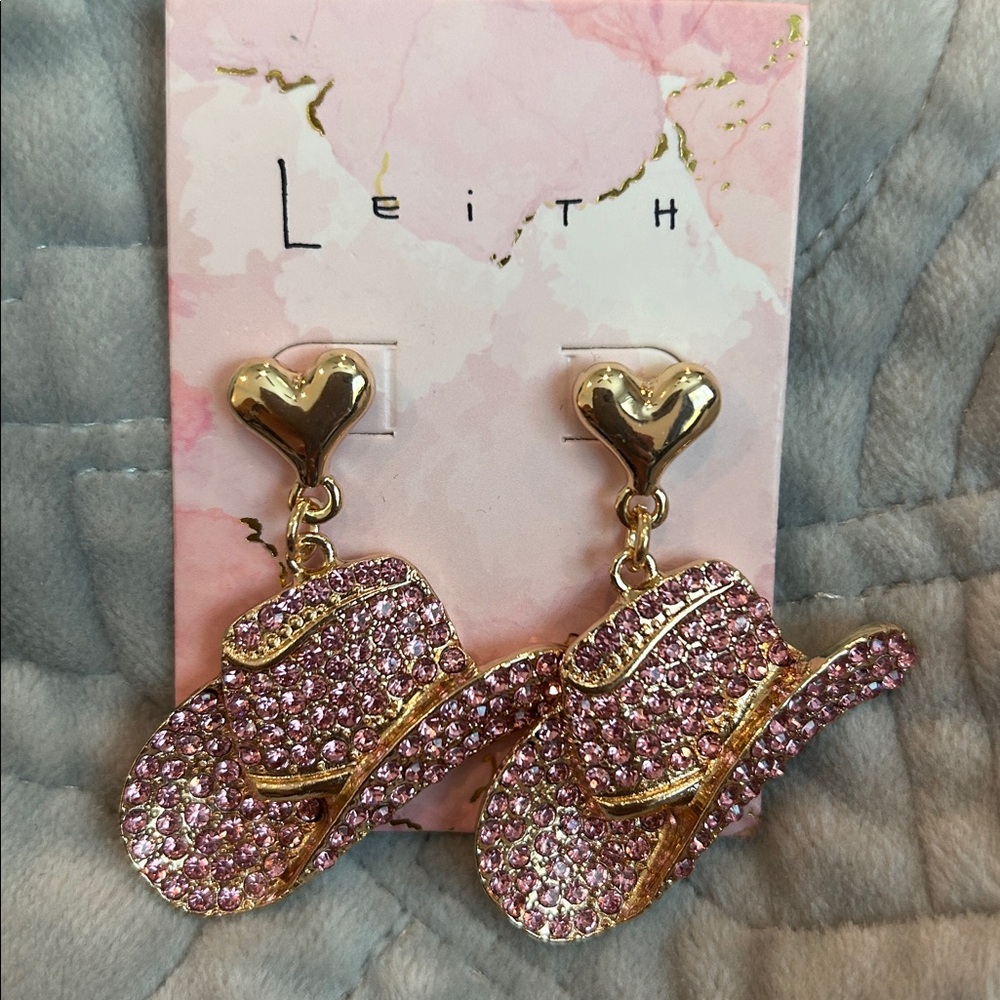 LEITH Cowboy Hat Pink Drop Earrings